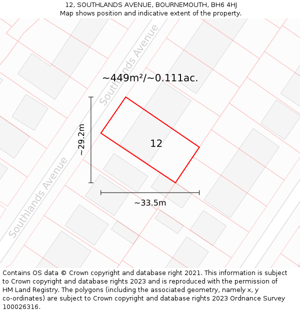 12, SOUTHLANDS AVENUE, BOURNEMOUTH, BH6 4HJ: Plot and title map