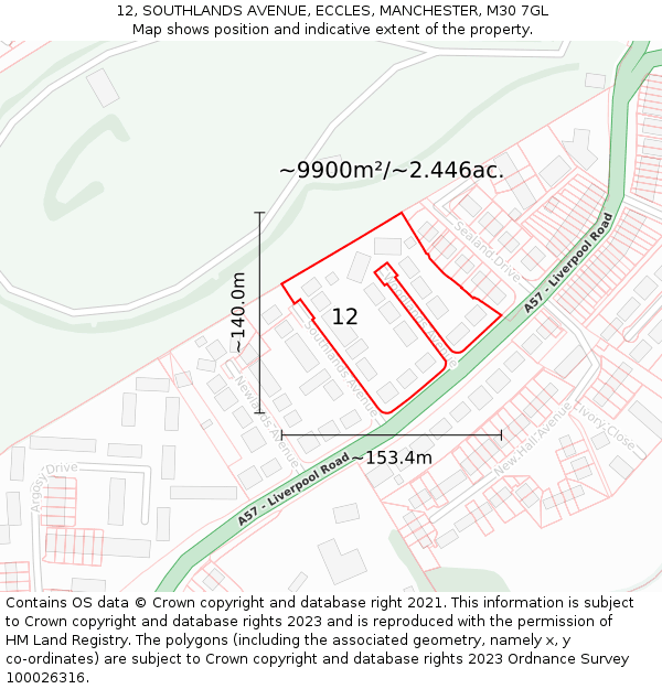 12, SOUTHLANDS AVENUE, ECCLES, MANCHESTER, M30 7GL: Plot and title map