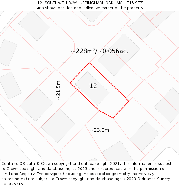 12, SOUTHWELL WAY, UPPINGHAM, OAKHAM, LE15 9EZ: Plot and title map