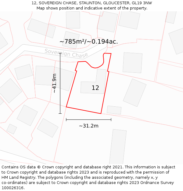 12, SOVEREIGN CHASE, STAUNTON, GLOUCESTER, GL19 3NW: Plot and title map