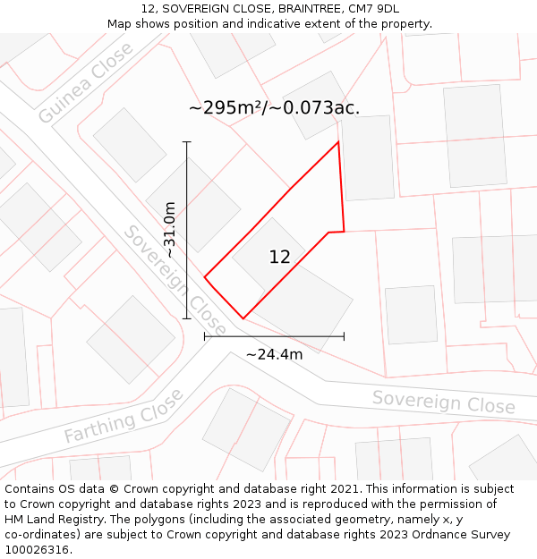 12, SOVEREIGN CLOSE, BRAINTREE, CM7 9DL: Plot and title map
