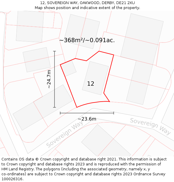 12, SOVEREIGN WAY, OAKWOOD, DERBY, DE21 2XU: Plot and title map