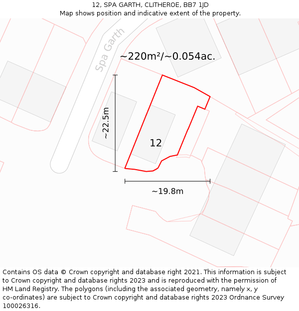 12, SPA GARTH, CLITHEROE, BB7 1JD: Plot and title map