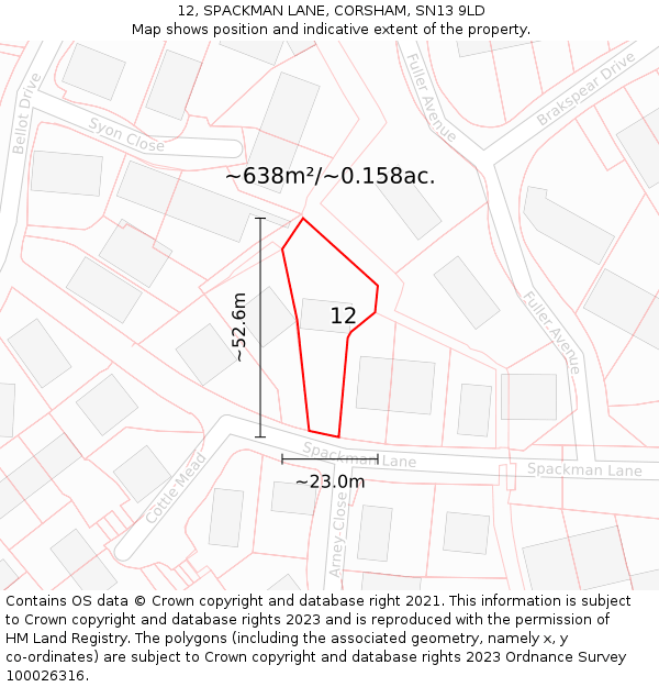 12, SPACKMAN LANE, CORSHAM, SN13 9LD: Plot and title map