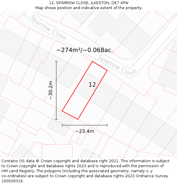 12, SPARROW CLOSE, ILKESTON, DE7 4PW: Plot and title map