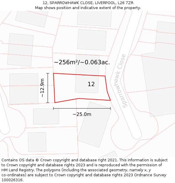 12, SPARROWHAWK CLOSE, LIVERPOOL, L26 7ZR: Plot and title map