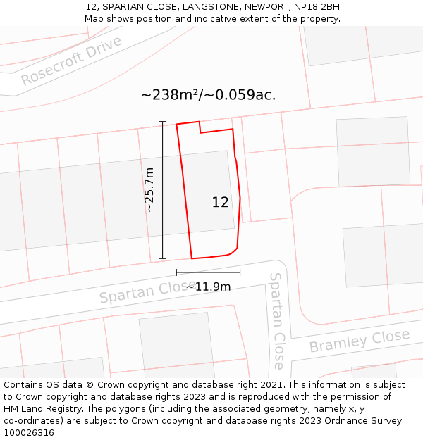 12, SPARTAN CLOSE, LANGSTONE, NEWPORT, NP18 2BH: Plot and title map