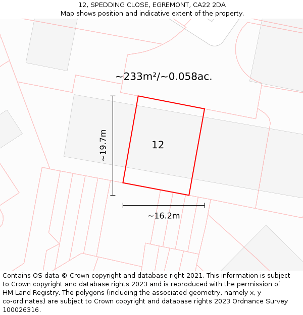 12, SPEDDING CLOSE, EGREMONT, CA22 2DA: Plot and title map