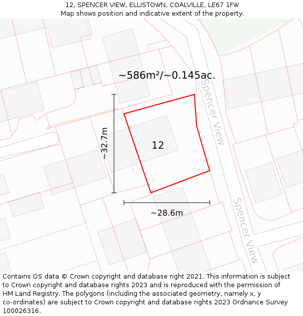 12, SPENCER VIEW, ELLISTOWN, COALVILLE, LE67 1FW: Plot and title map