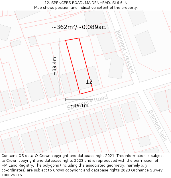 12, SPENCERS ROAD, MAIDENHEAD, SL6 6LN: Plot and title map