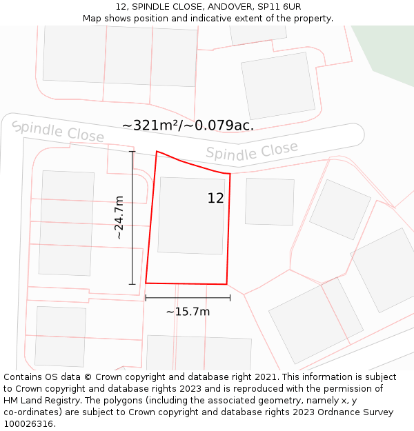 12, SPINDLE CLOSE, ANDOVER, SP11 6UR: Plot and title map