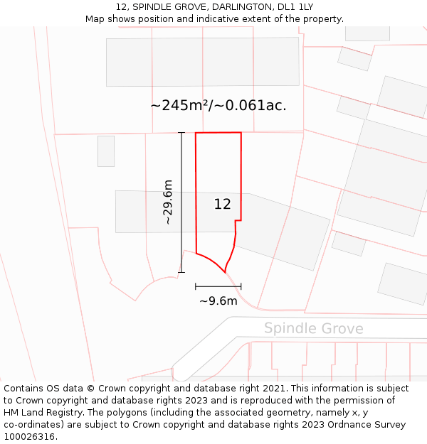 12, SPINDLE GROVE, DARLINGTON, DL1 1LY: Plot and title map