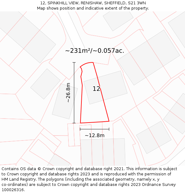 12, SPINKHILL VIEW, RENISHAW, SHEFFIELD, S21 3WN: Plot and title map