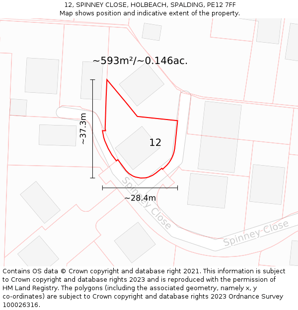 12, SPINNEY CLOSE, HOLBEACH, SPALDING, PE12 7FF: Plot and title map