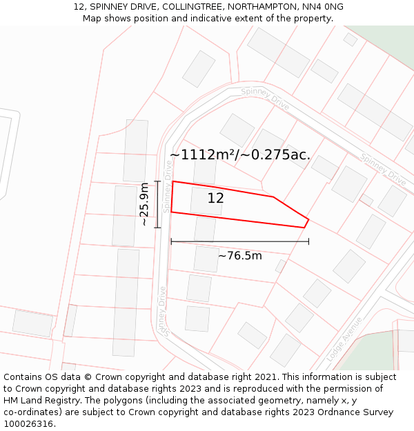 12, SPINNEY DRIVE, COLLINGTREE, NORTHAMPTON, NN4 0NG: Plot and title map