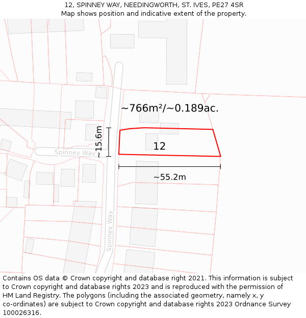 12, SPINNEY WAY, NEEDINGWORTH, ST. IVES, PE27 4SR: Plot and title map