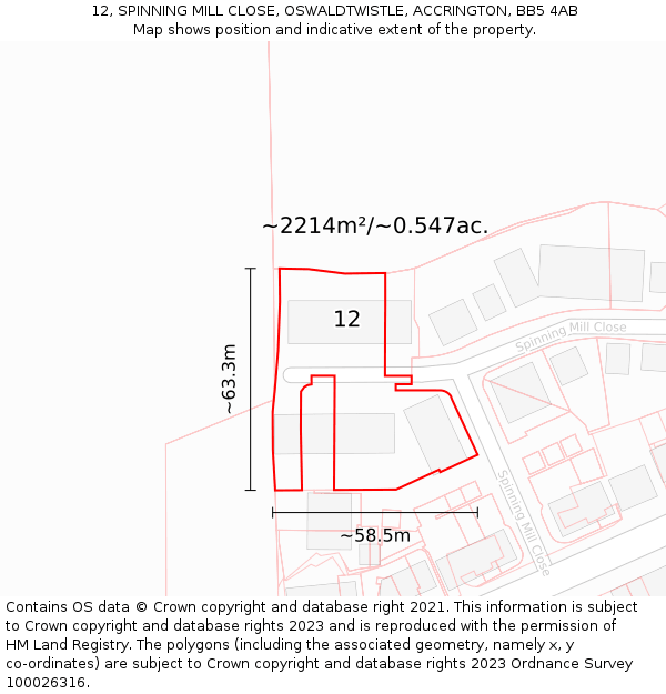 12, SPINNING MILL CLOSE, OSWALDTWISTLE, ACCRINGTON, BB5 4AB: Plot and title map