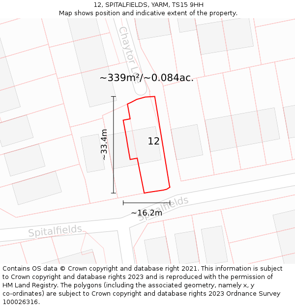 12, SPITALFIELDS, YARM, TS15 9HH: Plot and title map