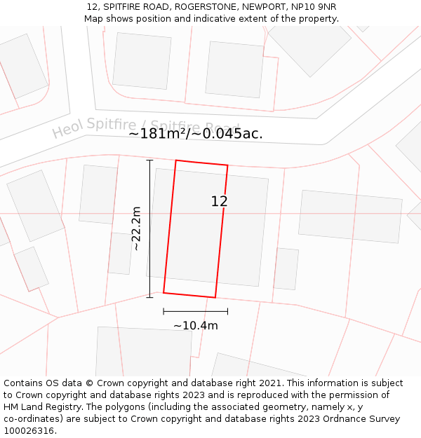 12, SPITFIRE ROAD, ROGERSTONE, NEWPORT, NP10 9NR: Plot and title map