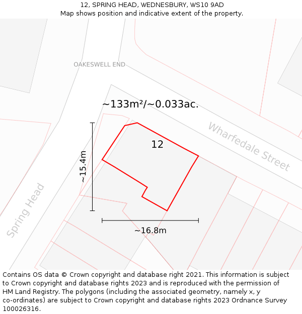 12, SPRING HEAD, WEDNESBURY, WS10 9AD: Plot and title map