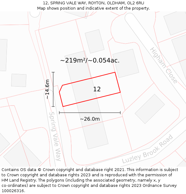 12, SPRING VALE WAY, ROYTON, OLDHAM, OL2 6RU: Plot and title map