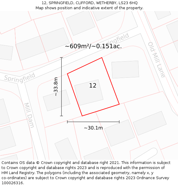 12, SPRINGFIELD, CLIFFORD, WETHERBY, LS23 6HQ: Plot and title map