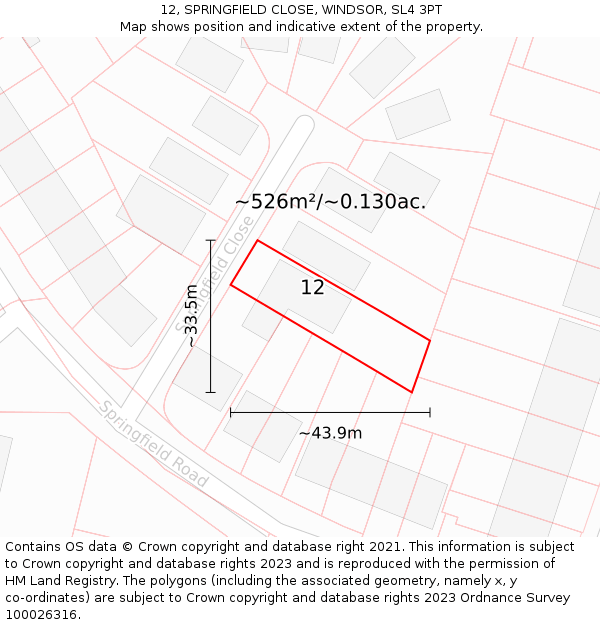 12, SPRINGFIELD CLOSE, WINDSOR, SL4 3PT: Plot and title map