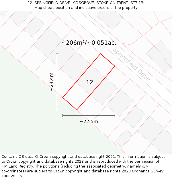 12, SPRINGFIELD DRIVE, KIDSGROVE, STOKE-ON-TRENT, ST7 1BL: Plot and title map
