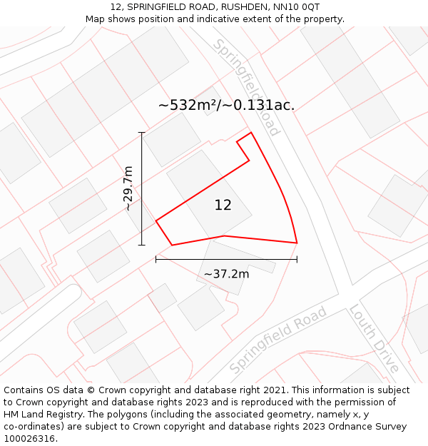 12, SPRINGFIELD ROAD, RUSHDEN, NN10 0QT: Plot and title map