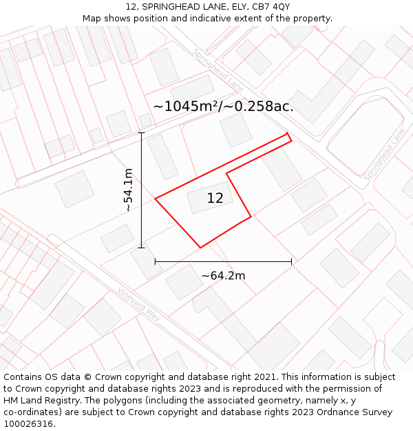 12, SPRINGHEAD LANE, ELY, CB7 4QY: Plot and title map