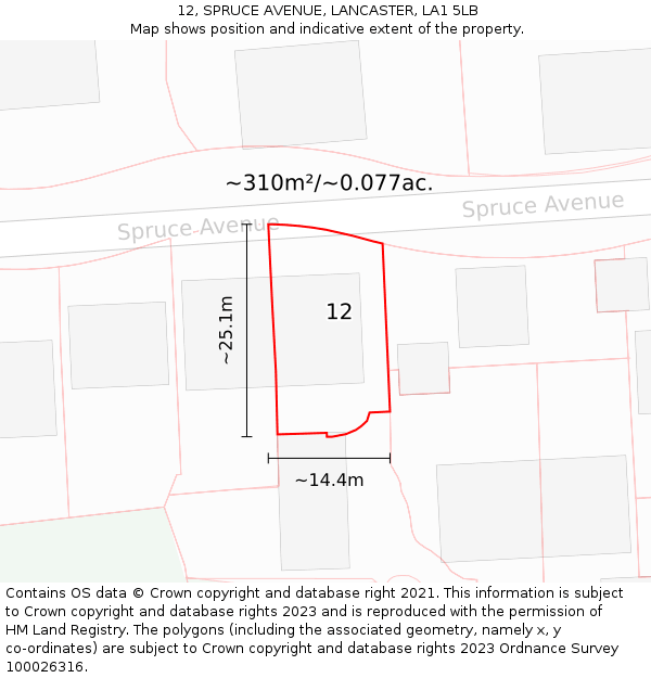 12, SPRUCE AVENUE, LANCASTER, LA1 5LB: Plot and title map