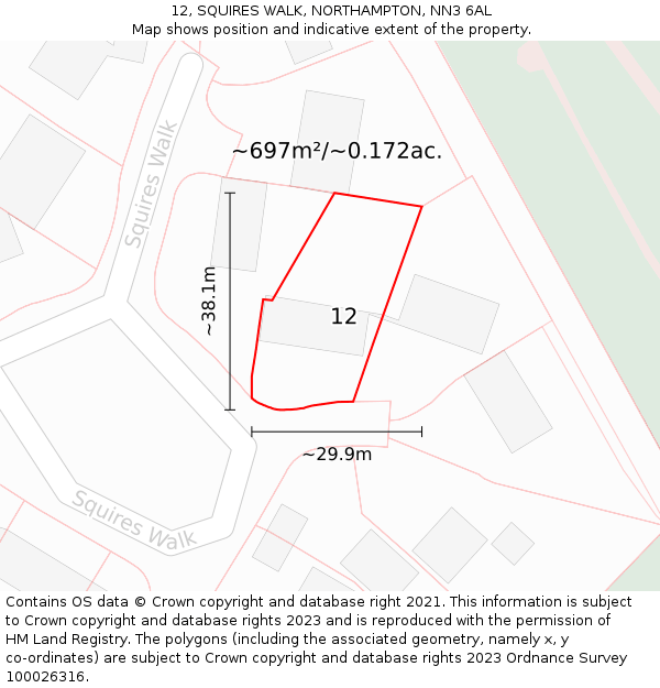 12, SQUIRES WALK, NORTHAMPTON, NN3 6AL: Plot and title map