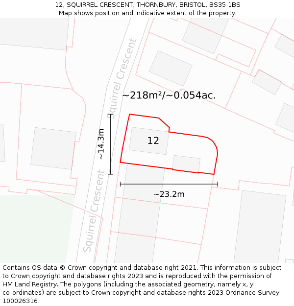 12, SQUIRREL CRESCENT, THORNBURY, BRISTOL, BS35 1BS: Plot and title map