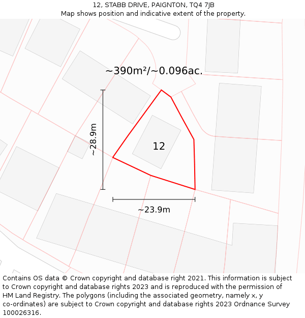 12, STABB DRIVE, PAIGNTON, TQ4 7JB: Plot and title map