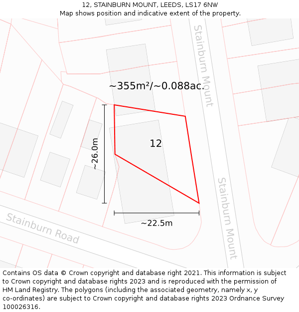 12, STAINBURN MOUNT, LEEDS, LS17 6NW: Plot and title map