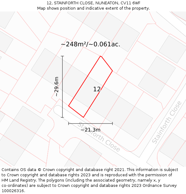 12, STAINFORTH CLOSE, NUNEATON, CV11 6WF: Plot and title map