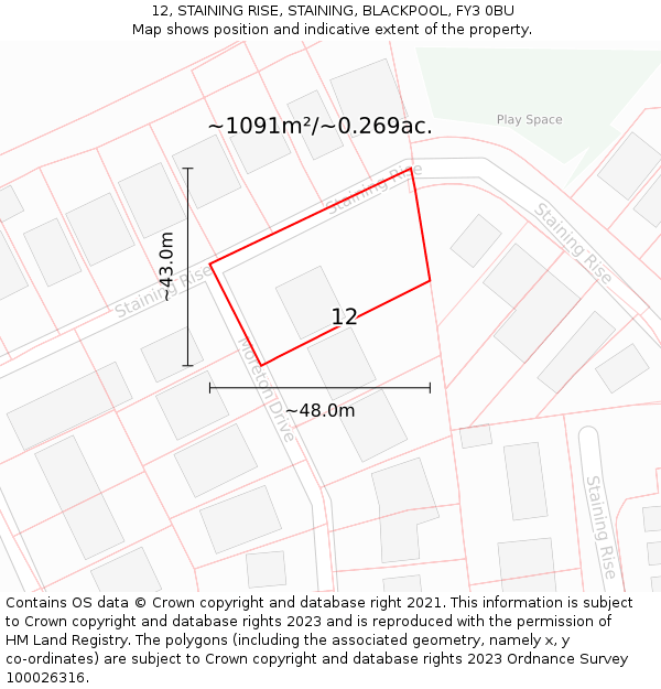 12, STAINING RISE, STAINING, BLACKPOOL, FY3 0BU: Plot and title map