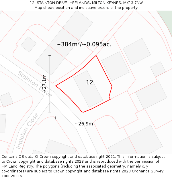 12, STAINTON DRIVE, HEELANDS, MILTON KEYNES, MK13 7NW: Plot and title map