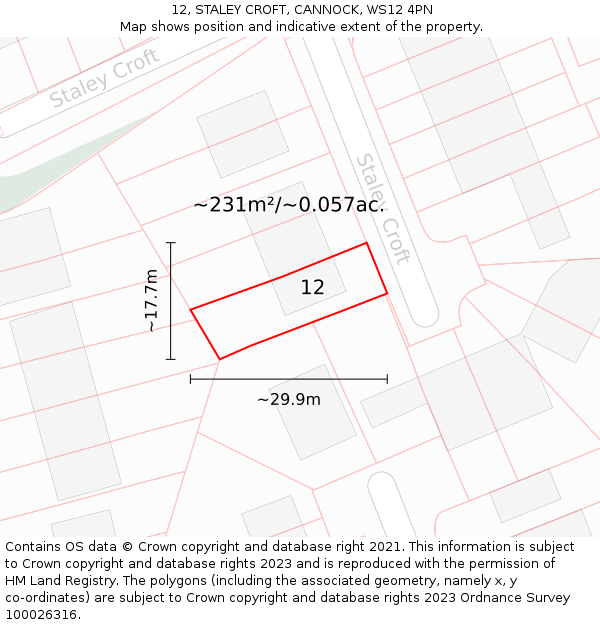 12, STALEY CROFT, CANNOCK, WS12 4PN: Plot and title map