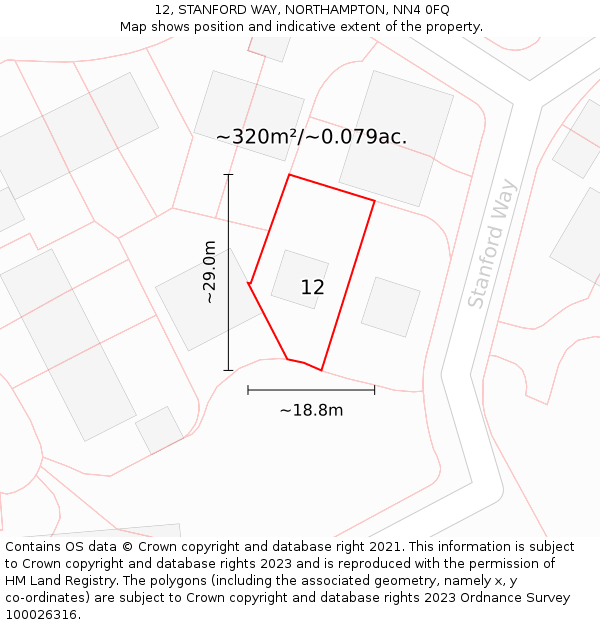12, STANFORD WAY, NORTHAMPTON, NN4 0FQ: Plot and title map