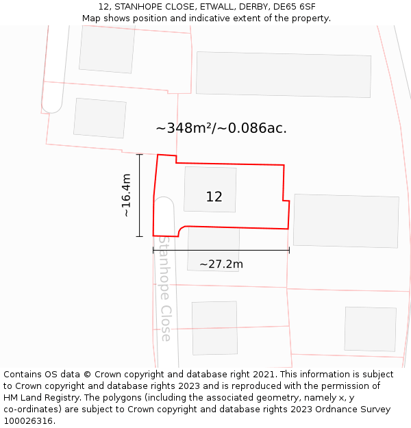 12, STANHOPE CLOSE, ETWALL, DERBY, DE65 6SF: Plot and title map