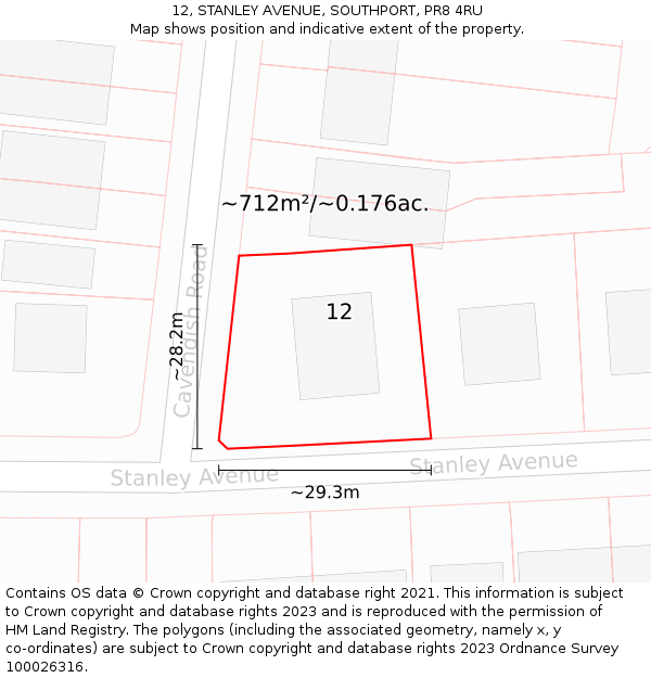 12, STANLEY AVENUE, SOUTHPORT, PR8 4RU: Plot and title map