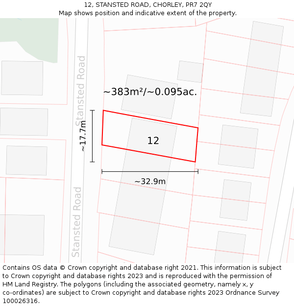 12, STANSTED ROAD, CHORLEY, PR7 2QY: Plot and title map