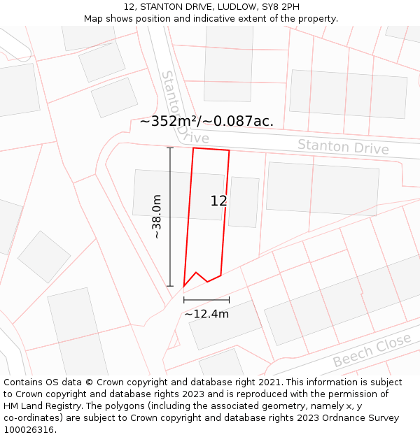 12, STANTON DRIVE, LUDLOW, SY8 2PH: Plot and title map