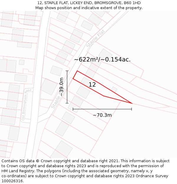 12, STAPLE FLAT, LICKEY END, BROMSGROVE, B60 1HD: Plot and title map