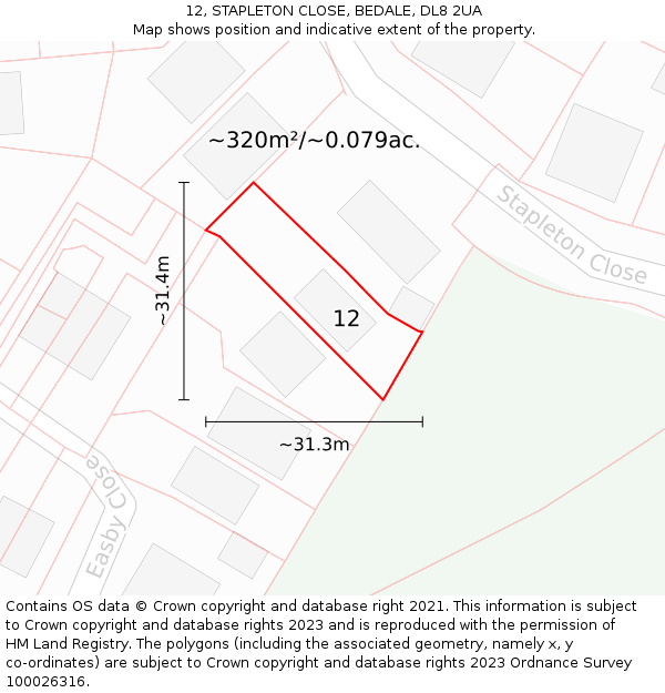 12, STAPLETON CLOSE, BEDALE, DL8 2UA: Plot and title map