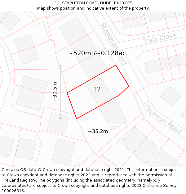12, STAPLETON ROAD, BUDE, EX23 8TS: Plot and title map