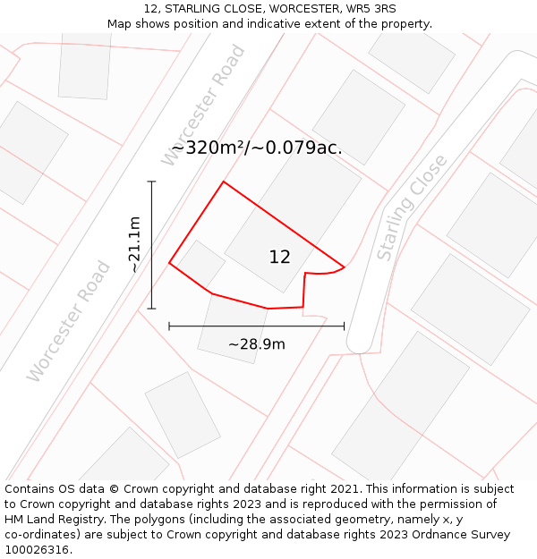 12, STARLING CLOSE, WORCESTER, WR5 3RS: Plot and title map