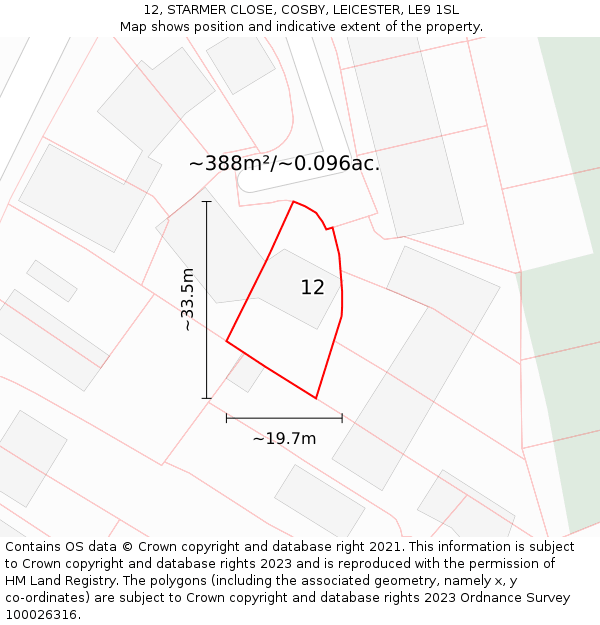 12, STARMER CLOSE, COSBY, LEICESTER, LE9 1SL: Plot and title map