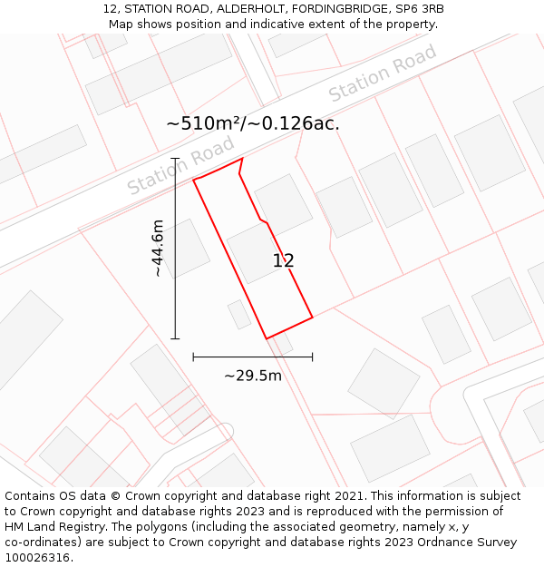 12, STATION ROAD, ALDERHOLT, FORDINGBRIDGE, SP6 3RB: Plot and title map